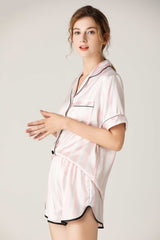 BEAUTIFUL I AM Lapel Collar Shirt and Shorts Lounge Set Sleep Wear