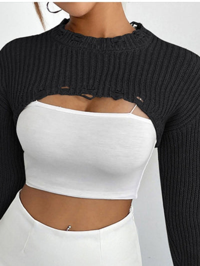 BEAUTIFUL I AM Distressed Long Sleeve Cropped Sweater