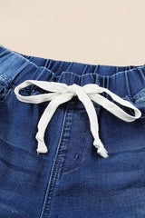 BEAUTIFUL I AM Drawstring Distressed Raw Hem Jeans with Pockets