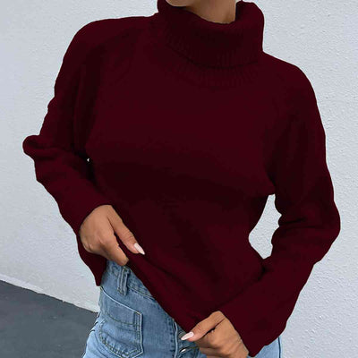 BEAUTIFUL I AM Turtleneck Dropped Shoulder Long Sleeve Sweater