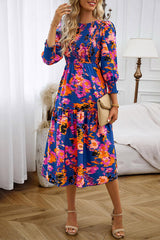 BEAUTIFUL I AM Printed Smocked Lantern Sleeve Ruffled Dress