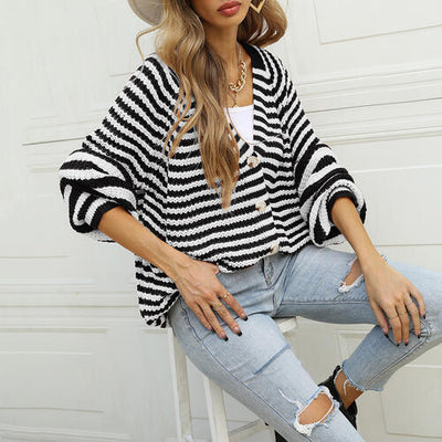 BEAUTIFUL I AM Striped Button Down Long Sleeve Cardigan