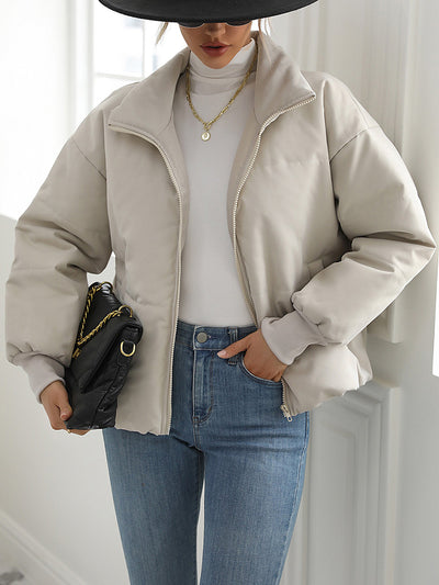 BEAUTIFUL I AM Zip-Up Drop Shoulder Puffer Jacket