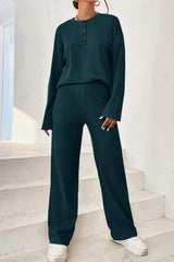 BEAUTIFUL I AM Ribbed Half Button Top and Pants Set