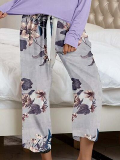 BEAUTIFUL I AM Round Neck Top and Printed Pants Lounge Sleep Wear Set