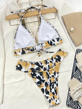 BEAUTIFUL I AM Animal Print Halter Neck Bikini Swim Set