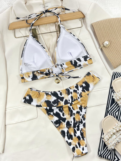 BEAUTIFUL I AM Animal Print Halter Neck Bikini Swim Set