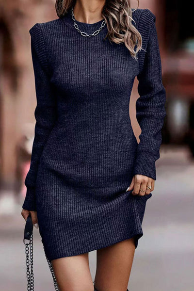 BEAUTIFUL I AM Rib-Knit Round Neck Sweater Dress