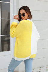 BEAUTIFUL I AM Open Front Contrast Color Balloon Sleeve Cardigan