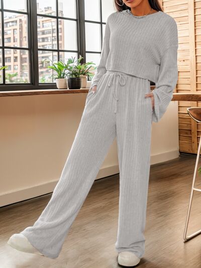 BEAUTIFUL I AM Ribbed Round Neck Top and Drawstring Pants Set