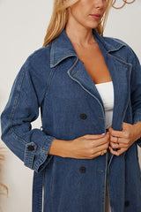 BEAUTIFUL I AM Double-Breasted Belted Longline Denim Jacket