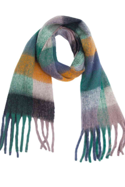 BEAUTIFUL I AM Plaid Fringe Detail Polyester Scarf