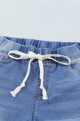 BEAUTIFUL I AM Drawstring Distressed Raw Hem Jeans with Pockets