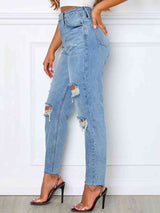 BEAUTIFUL I AM Distressed High Waist Straight Jeans