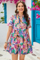 BEAUTIFUL I AM Floral Notched Neck Ruffle Hem Dress