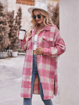 BEAUTIFUL I AM Plaid Dropped Shoulder Slit Jacket Coat