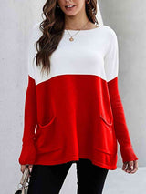 BEAUTIFUL I AM Two Tone Pullover Sweater with Pockets