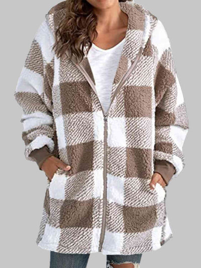 BEAUTIFUL I AM Plaid Zip-Up Hooded Jacket with Pockets