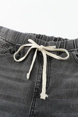 BEAUTIFUL I AM Drawstring Distressed Raw Hem Jeans with Pockets