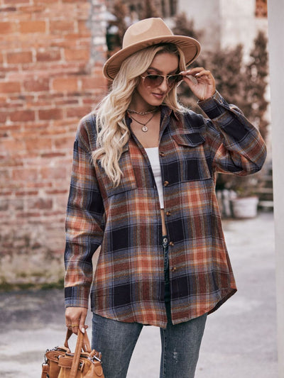 BEAUTIFUL I AM Plaid Dropped Shoulder Longline Shirt