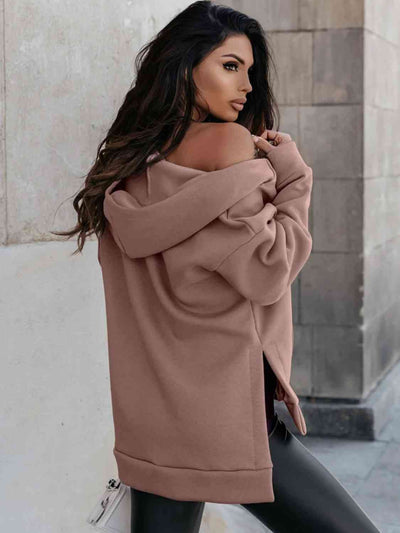 BEAUTIFUL I AM Zip-Up Slit Hoodie with Pockets