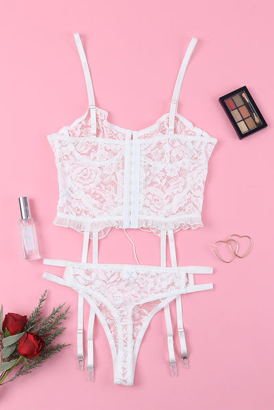 BEAUTIFUL I AM Lace-Up Frill Trim Lingerie Set