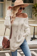 BEAUTIFUL I AM Boat Neck Dropped Shoulder Knit Top Sweater