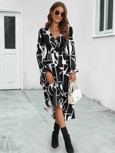 BEAUTIFUL I AM Surplice Neck Long Sleeve Midi Dress