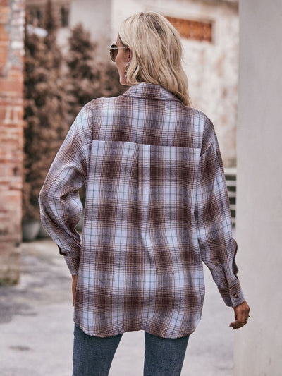 BEAUTIFUL I AM Plaid Dropped Shoulder Longline Shirt