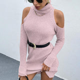 BEAUTIFUL I AM Cold Shoulder Turtleneck Sweater Dress