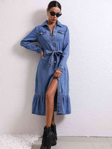 BEAUTIFUL I AM Collared Neck Button Down Denim Dress