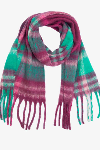 BEAUTIFUL I AM Plaid Fringe Detail Polyester Scarf