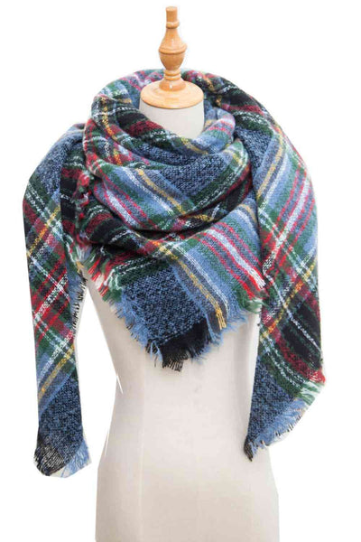 BEAUTIFUL I AM Plaid Raw Hem Polyester Scarf