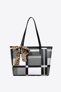 BEAUTIFUL I AM Color Block Tie Detail PU Leather Tote Bag