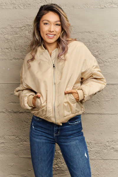 BEAUTIFUL I AM Dropped Shoulder Zip-Up Jacket