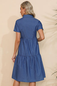 BEAUTIFUL I AM Short Sleeve Collared Button Down Denim Dress