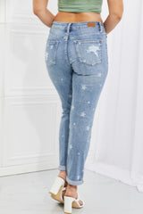 BEAUTIFUL I AM Judy Blue Sarah Full Size Star Pattern Boyfriend Jeans