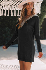 BEAUTIFUL I AM V-Neck Long Sleeve Mini Sweater Dress