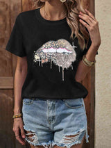 BEAUTIFUL I AM Lip Graphic Round Neck T-Shirt