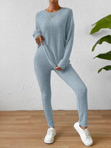 BEAUTIFUL I AM Ribbed Round Neck Top and Pants Set