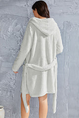 BEAUTIFUL I AM Fuzzy Tied Pocketed Hooded Lounge Robe