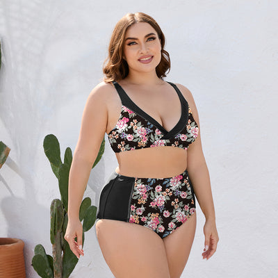 BEAUTIFUL I AM Plus Size Floral High Waist Two-Piece Swim Set