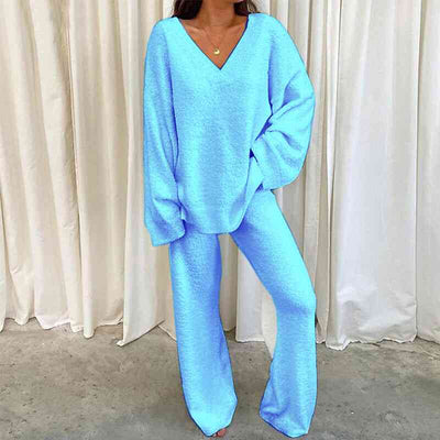 BEAUTIFUL I AM V-Neck Long Sleeve Top and Long Pants Set