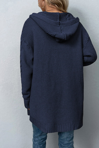 BEAUTIFUL I AM Cable-Knit Dropped Shoulder Hooded Cardigan