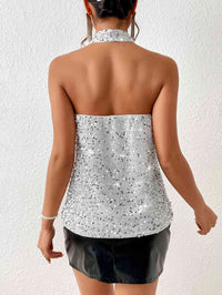 BEAUTIFUL I AM Sequin Halter Neck Tank Shirt