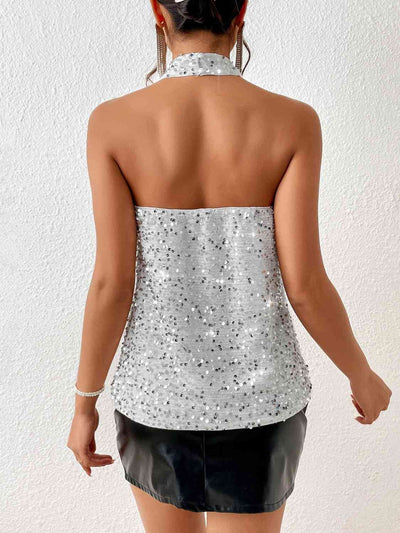 BEAUTIFUL I AM Sequin Halter Neck Tank Shirt