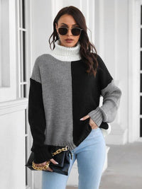 BEAUTIFUL I AM Contrast Turtleneck Long Sleeve Sweater