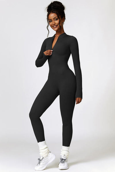 BEAUTIFUL I AM Half Zip Long Sleeve Active Wear Jumpsuit