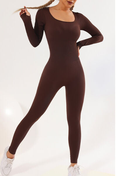 BEAUTIFUL I AM Square Neck Long Sleeve Active Wear Jumpsuit