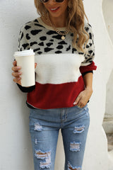 BEAUTIFUL I AM Color Block Round Neck Lantern Sleeve Sweater